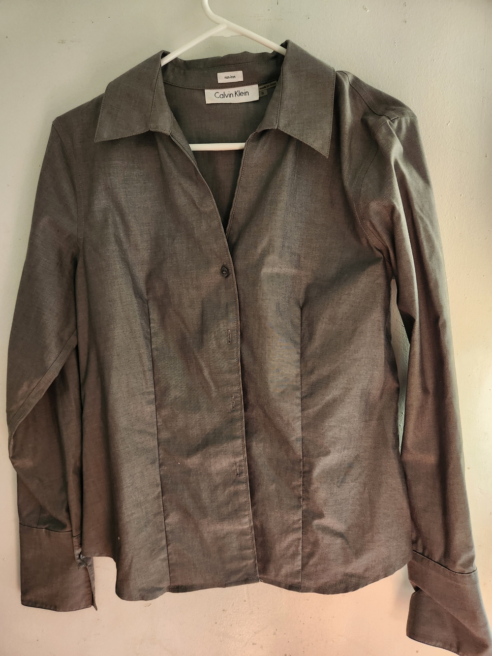 Calvin Klein Women's Charcoal Button-Front Collared Shirt